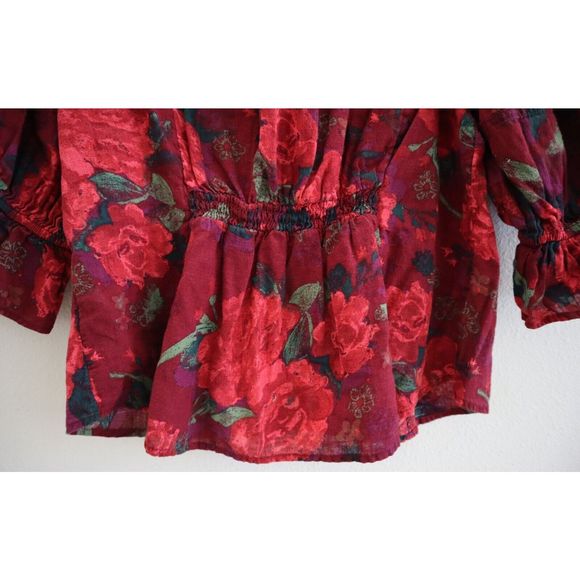 Free People OB1418154 Women's Sz Large Wine Floral Print I Found You Top - Picture 5 of 11